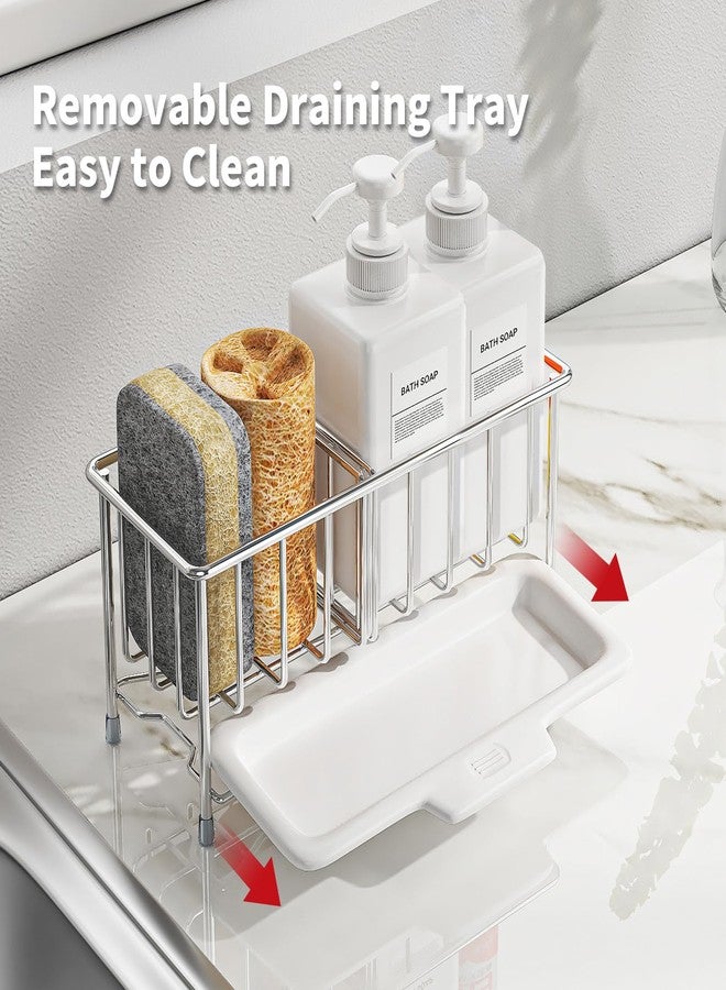 MAX COOK MAXCOOK Kitchen Sink Sponge Holder, 304 Stainless Steel Soap Dispenser Caddy Organize, Kitchen Sink Brush Caddy Holder with Removable Drain Tray - Image 5